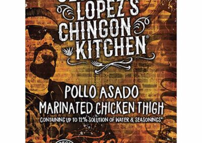 George Lopez's Chingon Kitchen Pollo Asado label by Bowen Printing