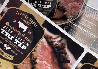 Seaside Market Burgundy Pepper Beef Sirloin label by Bowen Printing