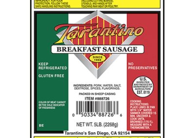 Tarantine Breakfast Sausage label by Bowen Printing